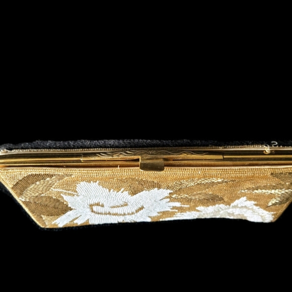 Vintage Clutch bag Beaded Gold Cream Stunning - Picture 4 of 12